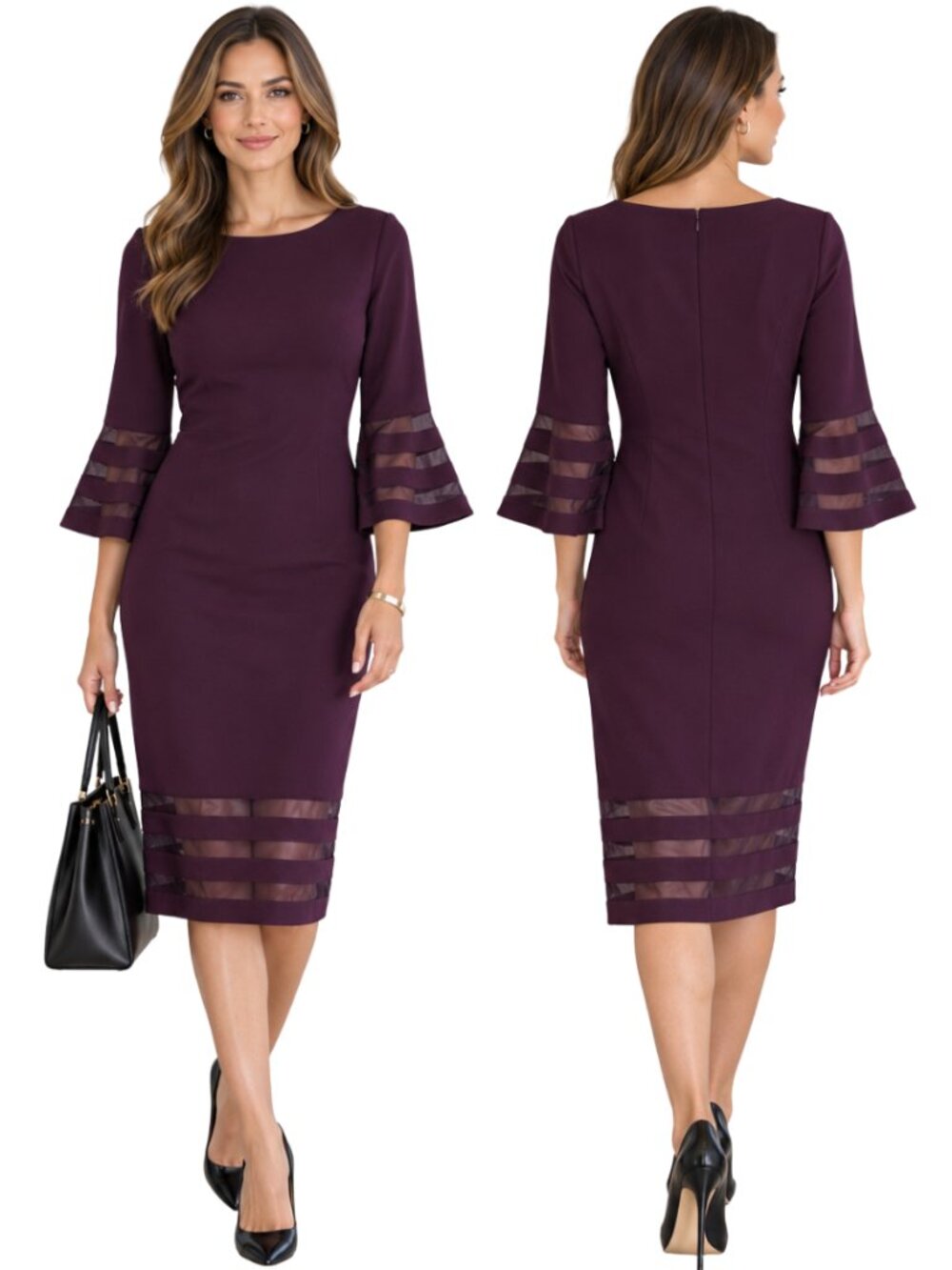 Calvin Klein Stretch Crepe Sheath Dress Women's 10 Aubergine Purple Formal NWT